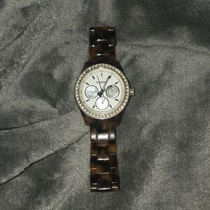Fossil Tortoiseshell Resin Bracelet Watch with Crystal Bezel